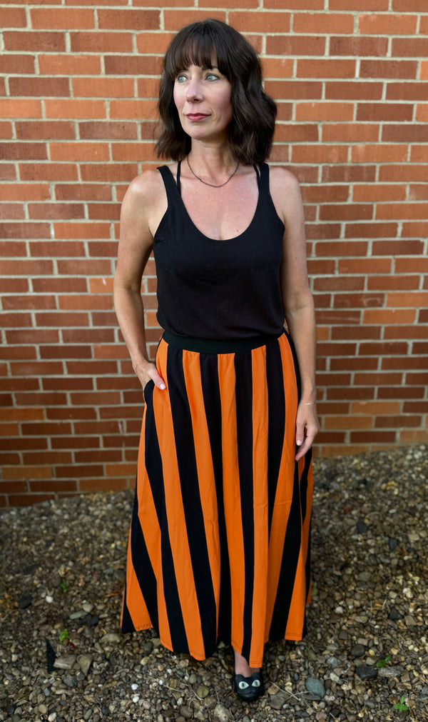 Black/Orange Stripe Halloween Skirt
